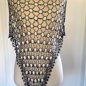 Y2K  Black and White Beaded Crochet Shawl